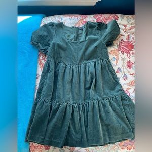 Madewell Corduroy Aidy Square-Neck Tiered Mini dress, 4, green